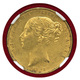 イギリス 1845年 ソブリン 金貨 ヴィクトリア ヤングヘッド 紋章 NGC AU58