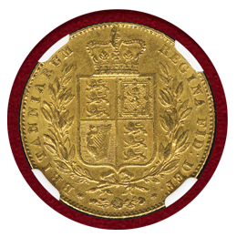 イギリス 1845年 ソブリン 金貨 ヴィクトリア ヤングヘッド 紋章 NGC AU58