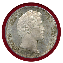 ドイツ バイエルン 1837年 2ターラー 銀貨 Monetary Union MS65