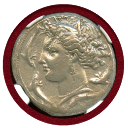 古代ギリシャ シチリア 紀元前320-300年 テトラドラクマ 銀貨 アレトゥーサ Ch XF