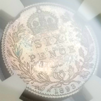イギリス 1893年 6ペンス 銀貨 ヴィクトリア オールドヘッド NGC PF65