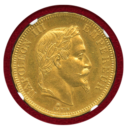 フランス 1865A 100フラン 金貨 ナポレオン3世有冠 NGC MS62