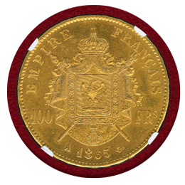 フランス 1865A 100フラン 金貨 ナポレオン3世有冠 NGC MS62