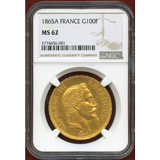 フランス 1865A 100フラン 金貨 ナポレオン3世有冠 NGC MS62