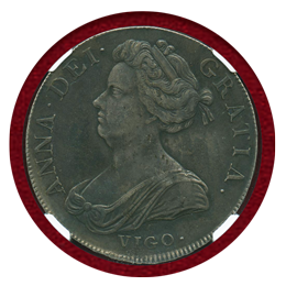 イギリス 1703年 クラウン 銀貨 アン女王 VIGO NGC AU Details