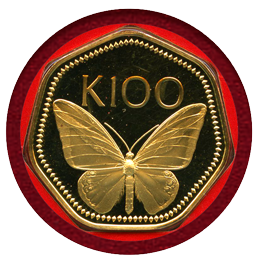 パプアニューギニア 1978年 100キナ 金貨 バタフライ