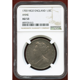 イギリス 1703年 1/2クラウン銀貨 アン女王 VIGO NGC AU53