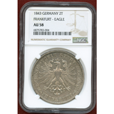 ドイツ フランクフルト 1843年 2ターラー銀貨 鷲紋章 NGC AU58