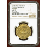 スペイン セビリア (1556-98) 4エスクード金貨 フェリペ2世 NGC AU53