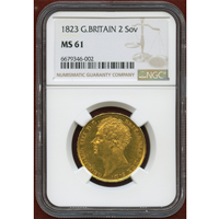 イギリス 1823年 2ポンド 金貨 ジョージ4世 NGC MS61