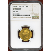 イギリス 1825年 ソブリン 金貨 ジョージ4世 Bare Bust NGC AU55