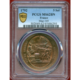 フランス 立憲王政 1792年 5ソル銅貨 モネロン商会発行貨 PCGS MS62BN