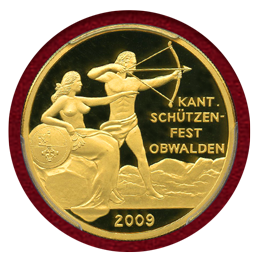スイス 現代射撃祭 2009年 500フラン 金貨 オプヴァルデン PR69DCAM