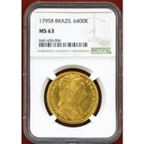 【SOLD】ブラジル 1795B 6400レイス 金貨 マリア1世 NGC MS63