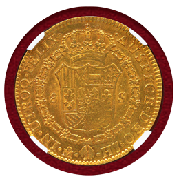 【SOLD】メキシコ 1815/4MO HJ 8エスクード金貨 フェルディナンド7世 AU55