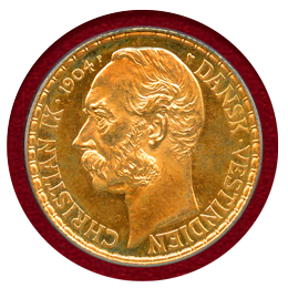 デンマーク領 西インド諸島 10ダラー/50フラン金貨 クリスチャン9世 PCGS MS64
