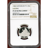 スイス ルツェルン 1988年 1/4オンス プラチナ 嘆きのライオン NGC PF69UC