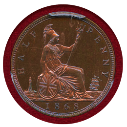 イギリス 1868 1/2ペニー 銅貨 プルーフ ヴィクトリア バンヘッド PCGS PR64RB