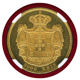 【SOLD】ポルトガル 1867年 5000レイス金貨 ルイス1世  NGC MS62PL
