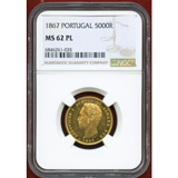 【SOLD】ポルトガル 1867年 5000レイス金貨 ルイス1世  NGC MS62PL
