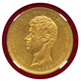 イタリア サルディニア王国 1834年 100リレ金貨 カルロ・アルベルト NGC AU58