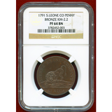 シエラレオネ 1791年 1ペニー 銅貨 ライオンの山 NGC PF64BN