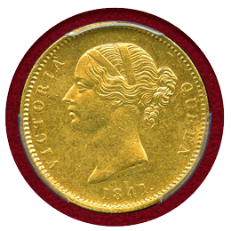 英領インド 1841(C) モハール 金貨 ヴィクトリア PCGS AU Detail