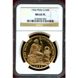 ペルー 1964年 100ソル 金貨 女神座像 NGC MS65 PL