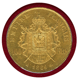 フランス 1869A 100フラン 金貨 ナポレオン3世有冠 PCGS MS63