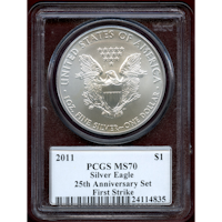 アメリカ 2011年 $1 銀貨 シルバーイーグル PCGS MS70 FS Mercantiサイン