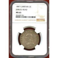 イギリス 1887年 フローリン 銀貨 ヴィクトリア ジュビリーヘッド NGC MS63