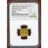 ドイツ ニュルンベルク (1700)GFN ラム 1/2ダカット クリッペ金貨 NGC MS61