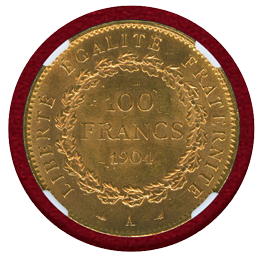 フランス 1904A 100フラン金貨 エンジェル立像 NGC MS61