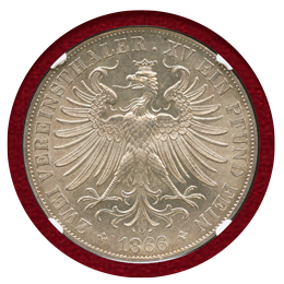 【SOLD】ドイツ フランクフルト 1866年 2ターラー 銀貨 フランコニア NGC MS63