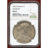 【SOLD】ドイツ フランクフルト 1866年 2ターラー 銀貨 フランコニア NGC MS63