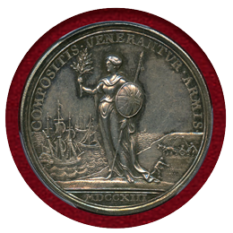 イギリス 1713年 アン女王 ユトレヒト条約締結記念銀メダル PCGS SP61