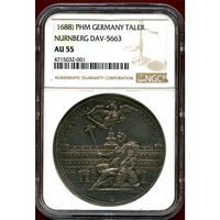 【SOLD】ドイツ ニュルンベルク ND(1688年) ターラー 銀貨 都市景観 NGC AU 55