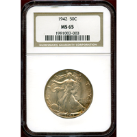 アメリカ 1942年 50セント 銀貨 ウォーキングリバティ NGC MS65