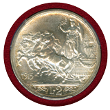 【SOLD】イタリア 1915R 2リレ 銀貨 エマヌエレ3世 クァドリガ PCGS MS63
