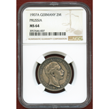 ドイツ プロイセン 1907A 2マルク 銀貨 ヴィルヘルム2世 NGC MS64