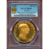 【SOLD】オーストリア 1908年 100コロナ 金貨 雲上の女神 PCGS MS61