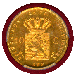 オランダ 1875年 10グルデン 金貨 ウィレム3世 PCGS MS65