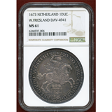 オランダ 西フリースラント 1673年 デュカトン銀貨 シルバーライダー NGC MS61