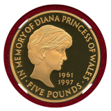 イギリス 1999年 5ポンド 金貨 ダイアナ NGC PF69UCAM