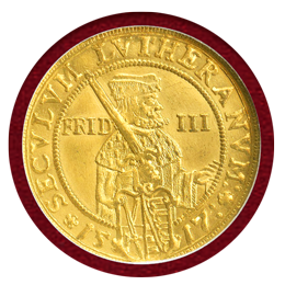 ドイツ ザクセン 1617年 2ダカット金貨 九十五ヶ条の論題100周年記念 NNC MS60