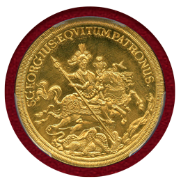 ハンガリー ND(リストライク) 7ダカット 金貨 Stジョージ竜退治とキリスト一行 MS66