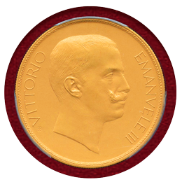 【SOLD】イタリア 1903 100リレ PROVA ギルト試作銅貨 エマヌエレ3世 SP67