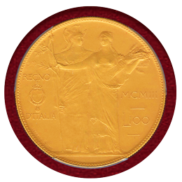 【SOLD】イタリア 1903 100リレ PROVA ギルト試作銅貨 エマヌエレ3世 SP67