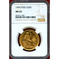 ペルー 1960年 50ソル 金貨 女神座像 NGC MS64