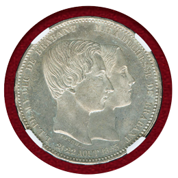 ベルギー 1853年 5フラン銀貨 ブラバント公ご成婚記念 NGC MS64